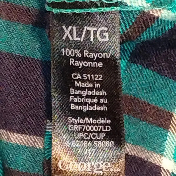George  Women's NWOT Blue/Green Plaid Peplum Back L. Sleeve Button Down Shirt XL - Picture 4 of 8